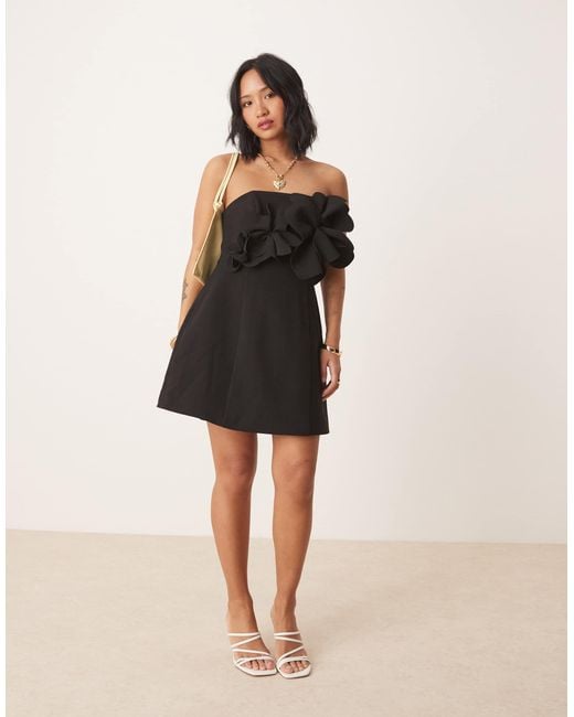 Forever New Black 3D Floral Mini Dress