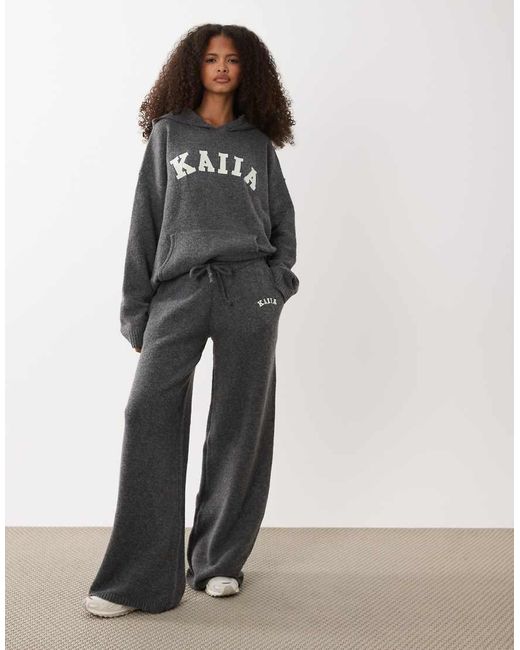 Kaiia Blue Knitted Embroidered Logo Wide Leg Trouser Co-ord