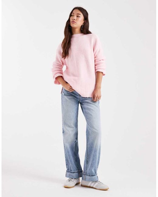 ASOS Pink Wide Sleeve Knitted Jumper With Wool