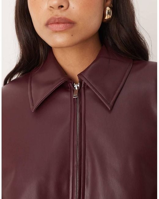 Abercrombie & Fitch Purple Vegan Leather Bubble Hem Bomber Coat