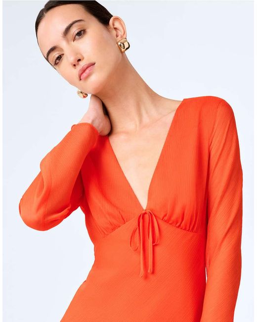 OMNES Red Marj Long Sleeve Sheer Chiffon Maxi Dress