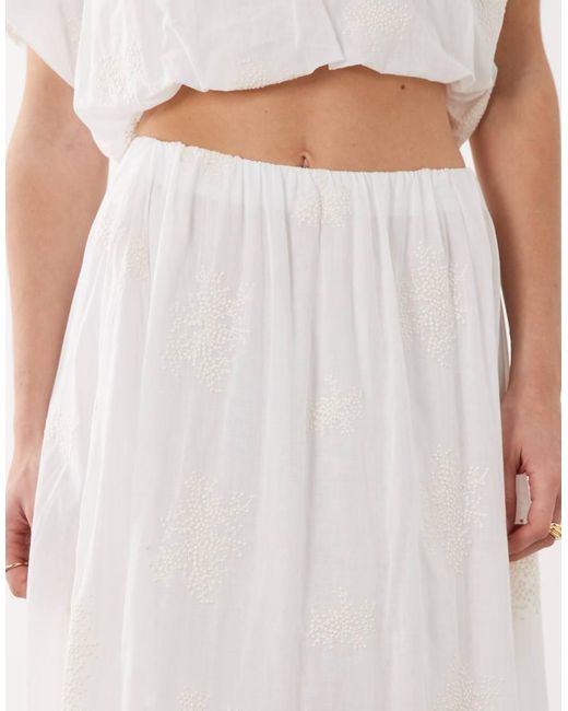 Mango White Embroidered Maxi Skirt