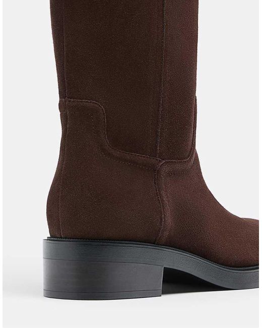 Stradivarius Brown Flat Leather Equestrian Boot