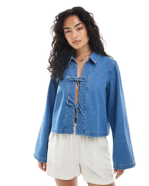 ONLY Blue Tie Front Denim Shacket