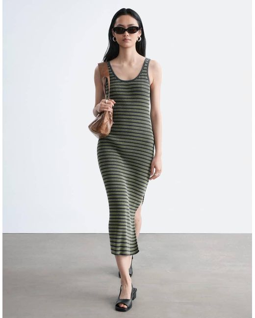 & Other Stories Gray Ribbed Striped Knit Maxi Dress