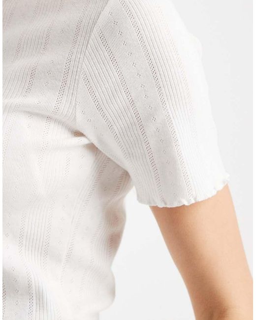 ONLY White Pointelle Lettuce Edge Top