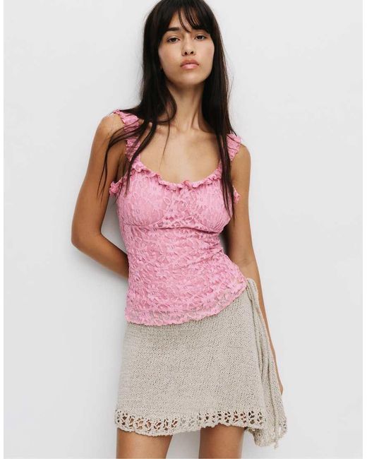 Pull&Bear Pink Lace Strappy Top