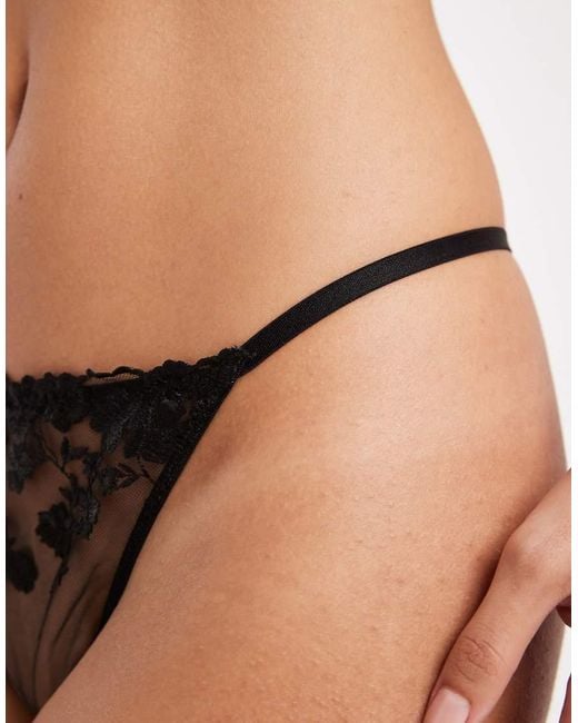 New Look Black Lace Embroidered Lingerie Thong