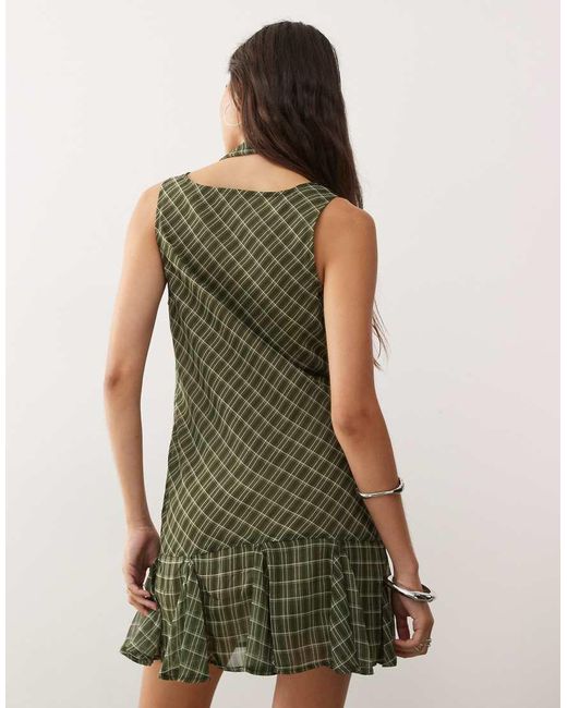 Reclaimed Vintage Green Mini Dress With Drop Waist And Scarf