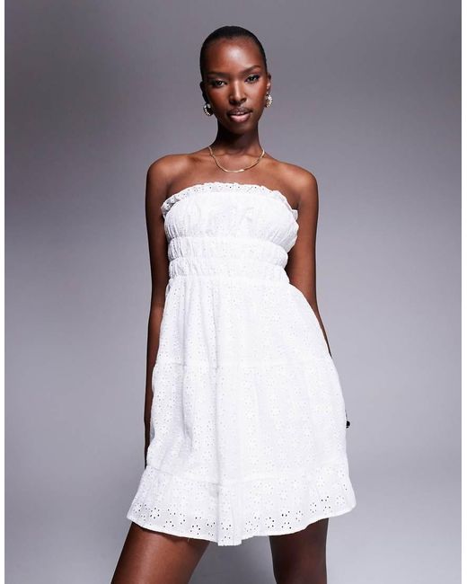 The Frolic Gray Exclusive Tiered Bandeau Broderie Mini Dress