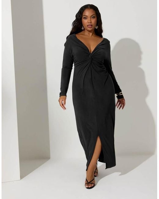 Yours Clothing Black Knot Front Maxi Dress