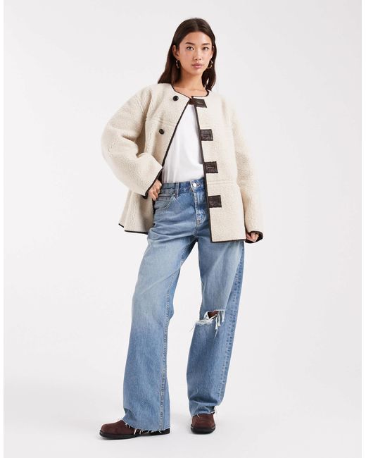 Pieces Blue – wendebare jacke aus teddyfell und kunstleder