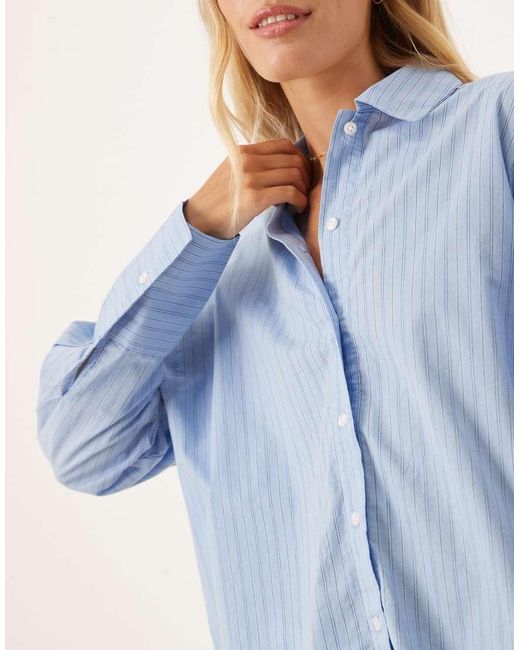 Calvin Klein Gestreept Pyjamashirt Van Katoenen Popeline in het Blue