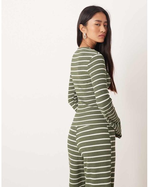 ASOS Green Rib Long Sleeve Shrunken Tee Co-ord