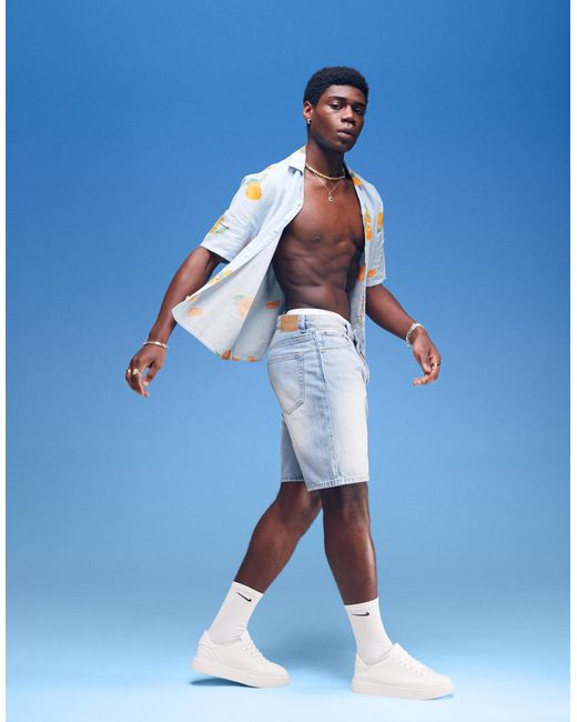 Hollister Blue Printed Linen Short Sleeve Shirt for men