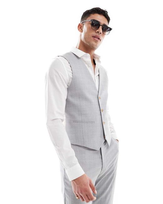 ASOS White Linen Blend Skinny Suit Waistcoat for men