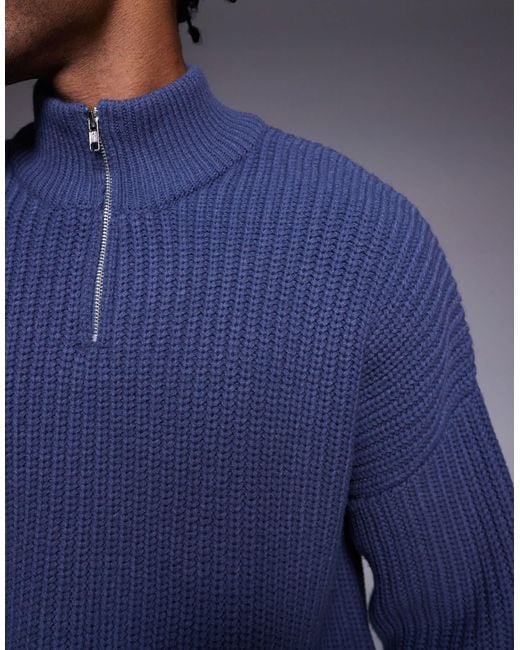 ASOS Blue Oversized Knitted Half Zip Jumper for men