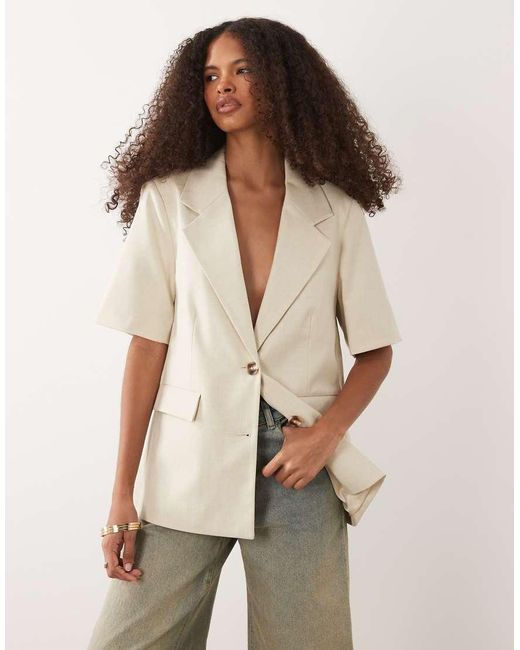 Nobody's Child Natural Deep V-neck Tailored Boyfriend Blazer