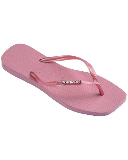 Havaianas Pink Slim Square Toe Metallic Logo Flip Flops