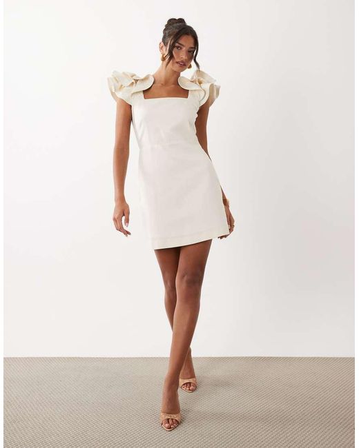 Y.A.S White exaggerated Ruffle Sleeve Square Neck Mini Dress