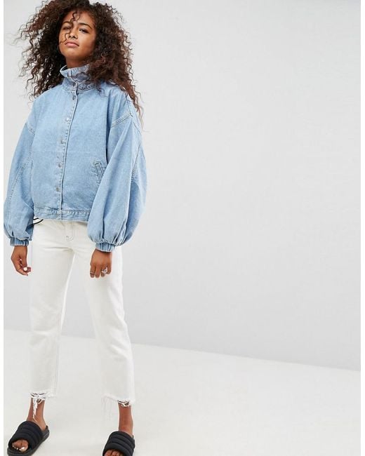 ASOS Denim Balloon Sleeve Jacket In 