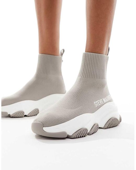Steve Madden White Prodigy Knitted Sock Trainers