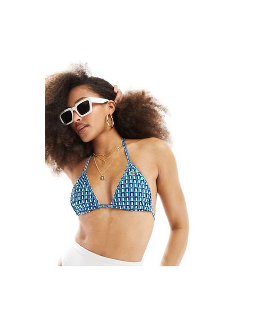 Top bikini a triangolo con stampa geometrica di Lacoste in Blue