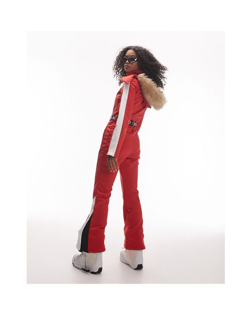 TOPSHOP Red Sno Ski Suit With Skinny Flare