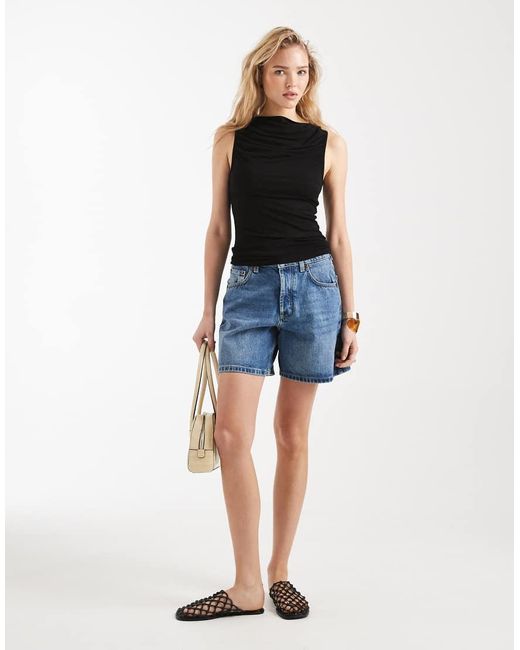 Miss Selfridge Black Ruched Front Slash Neck Top
