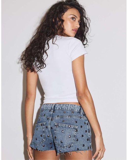 Stradivarius Blue Denim Shorts With Studs