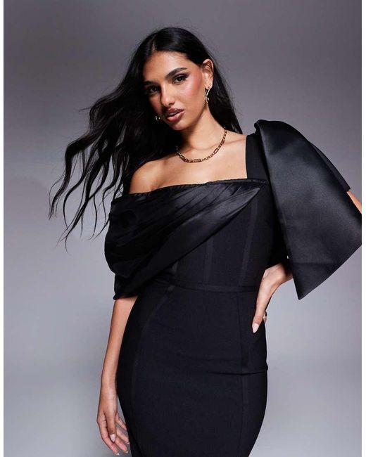 ASOS Midi Bandagejurk Met Structuur Van Satijnmix in het Black