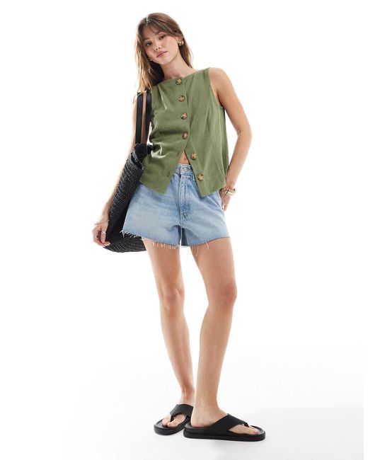 ASOS Green Linen Look Button Front Waistcoat