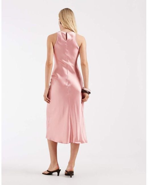 & Other Stories Pink Bias Cut Satin Midi Dress