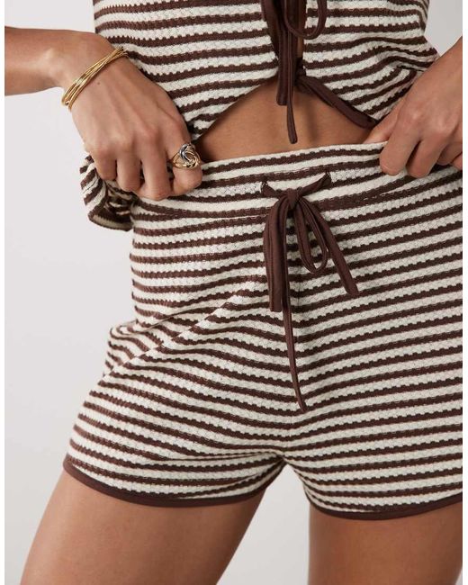 Brave Soul Brown Co-Ord Tie Front Crochet Shorts
