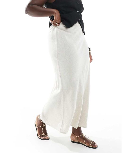 Falda Larga De Corte Al Bies De Mezcla De Lino De Asos Design Curve-Neutro ASOS de color White