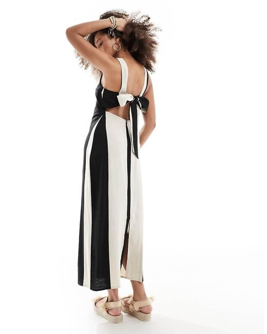 ASOS Multicolor Square Neck Tie Back Linen Midi Sundress