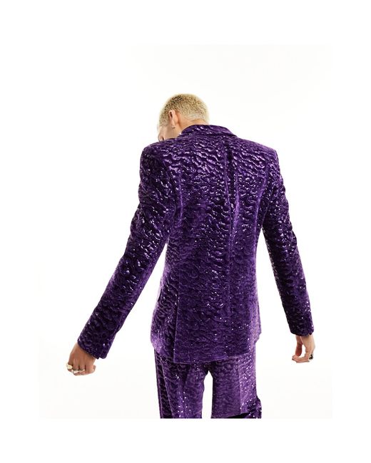 ASOS Purple Super Skinny Velvet Sequin Suit Jacket for men