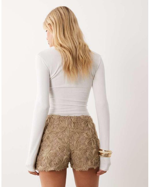 ASOS Natural Textured Floral Mini Shorts
