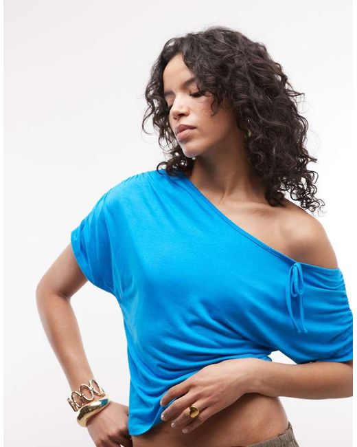 Reclaimed Vintage Blue Off Shoulder Jersey Top