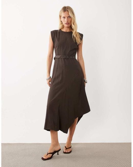 Mango Natural Sleeveless Belted Midi Dress