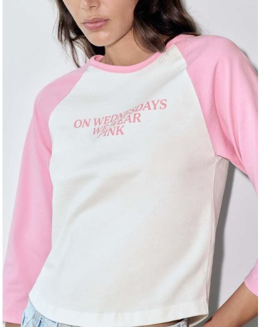Pull&Bear White Mean Girls Raglan Sleeve T-shirt