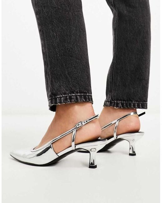 ASOS White Wide Fit Strut Slingback Kitten Heeled Shoes