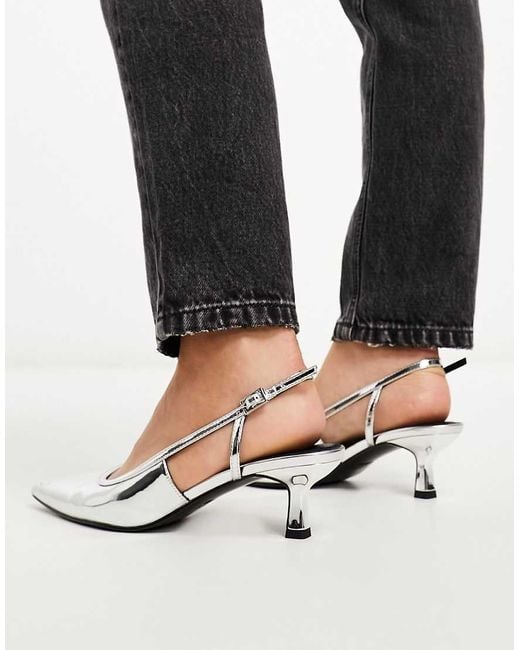 Asos Design Wide Fit White Strut Slingback Kitten Heeled Shoes