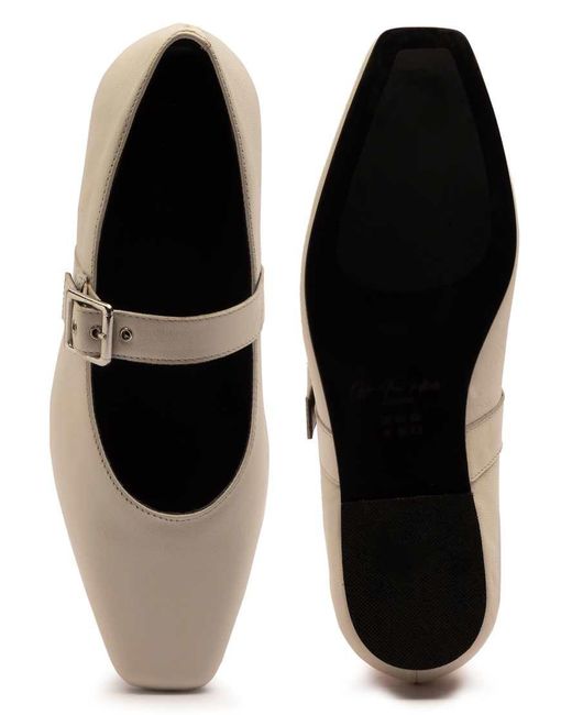 OFF THE HOOK White Cuffley Leather Square Toe Mary Jane Flats