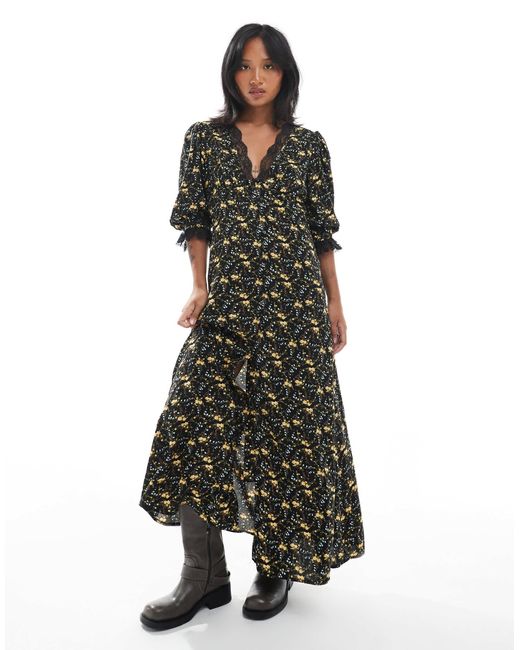 Miss Selfridge Multicolor Lace Trim Button Through Maxi Dress