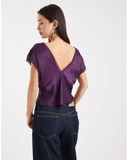 ASOS Purple Lace Trim Satin Blouse