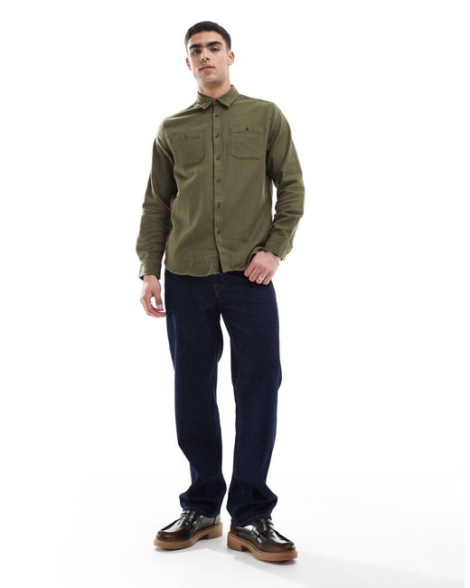 Threadbare – angeraute flanell-hemdjacke in Green für Herren