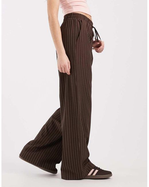 New Look Brown Pinstripe Wide Leg Trousers