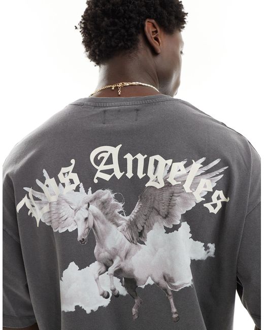 T-shirt oversize avec imprimé cheval au dos - délavé ADPT pour homme en coloris Gray