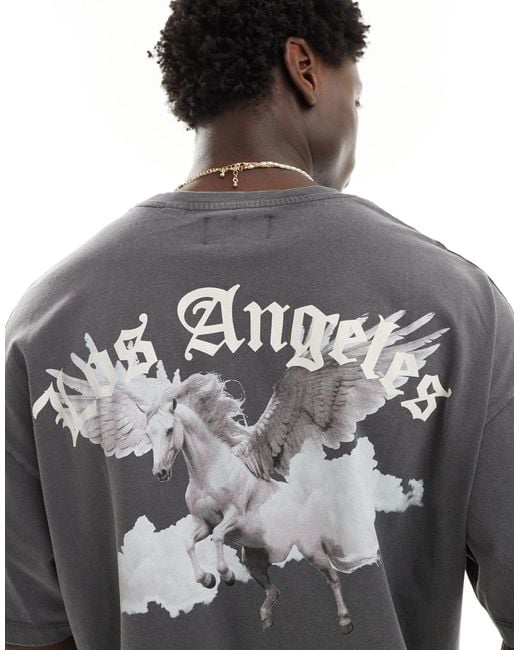 T-shirt oversize slavato con stampa di cavallo sulla schiena di ADPT in Gray da Uomo